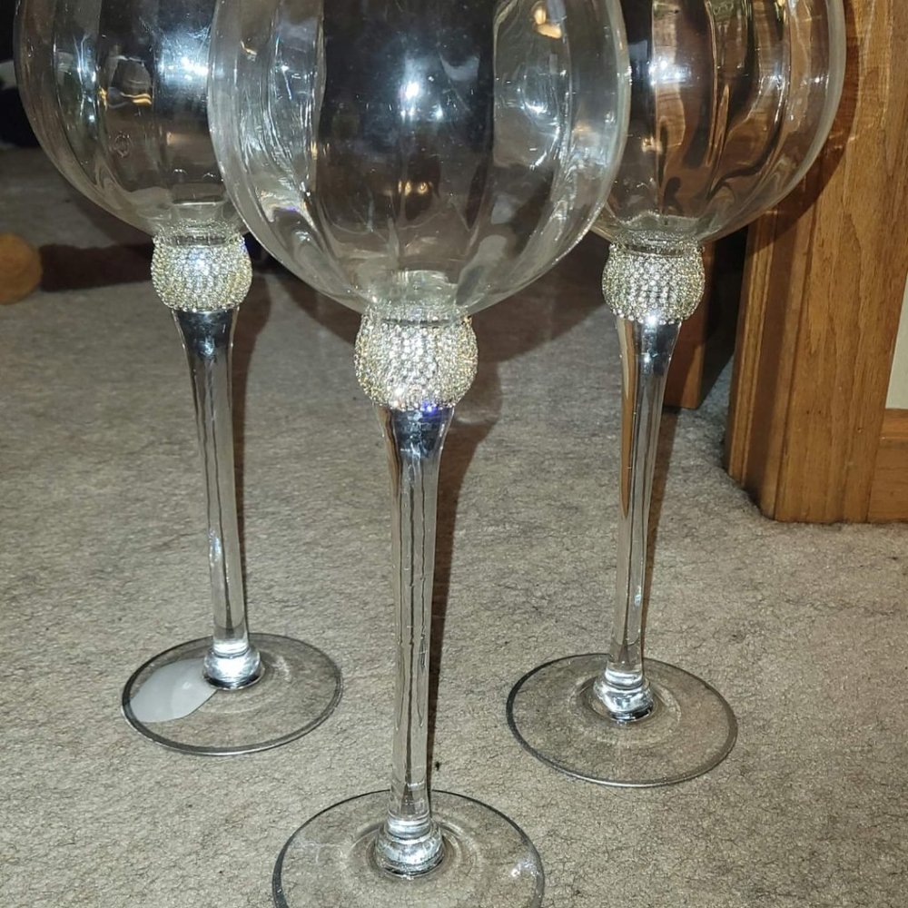 3 glass vases with bling